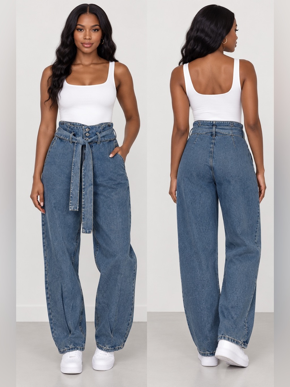Forever 21 High Rise Tie Waist Jeans in Blue NWT